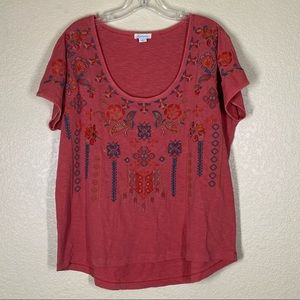 Sundance Floral Embroidered Short Sleeve Tee Top